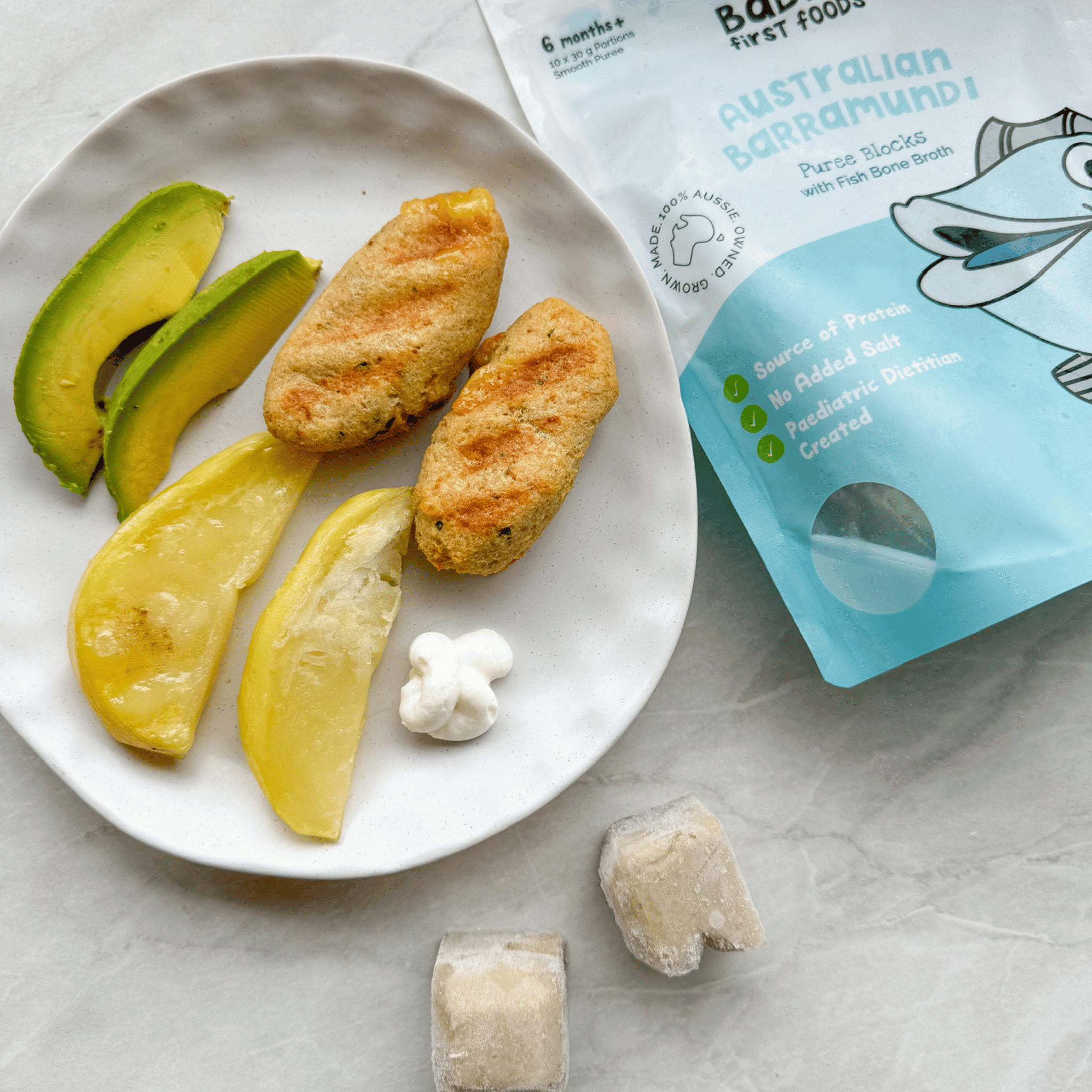fish fingers, potato chips and avocado for baby led weaning and toddlers