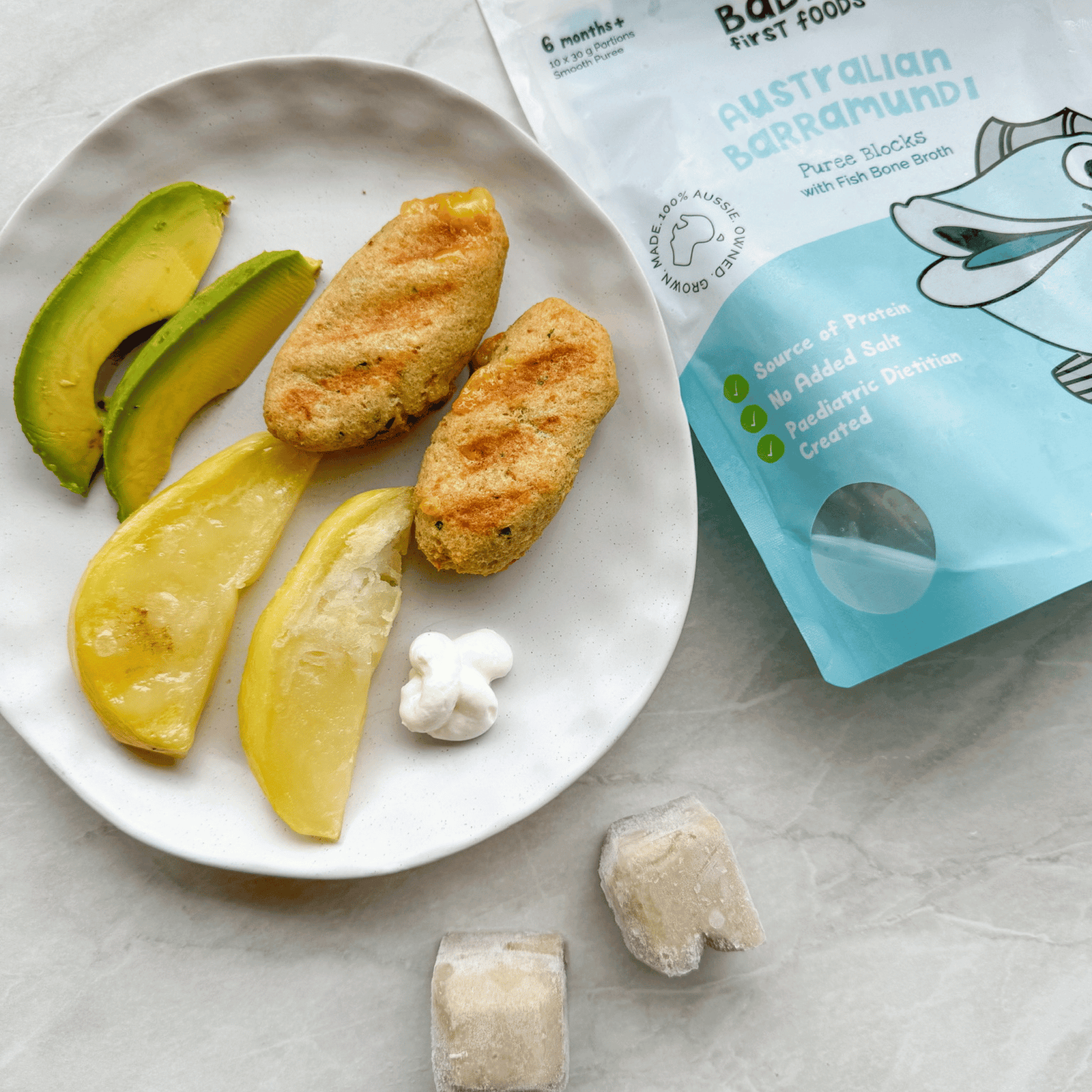 fish fingers, potato chips and avocado for baby led weaning and toddlers