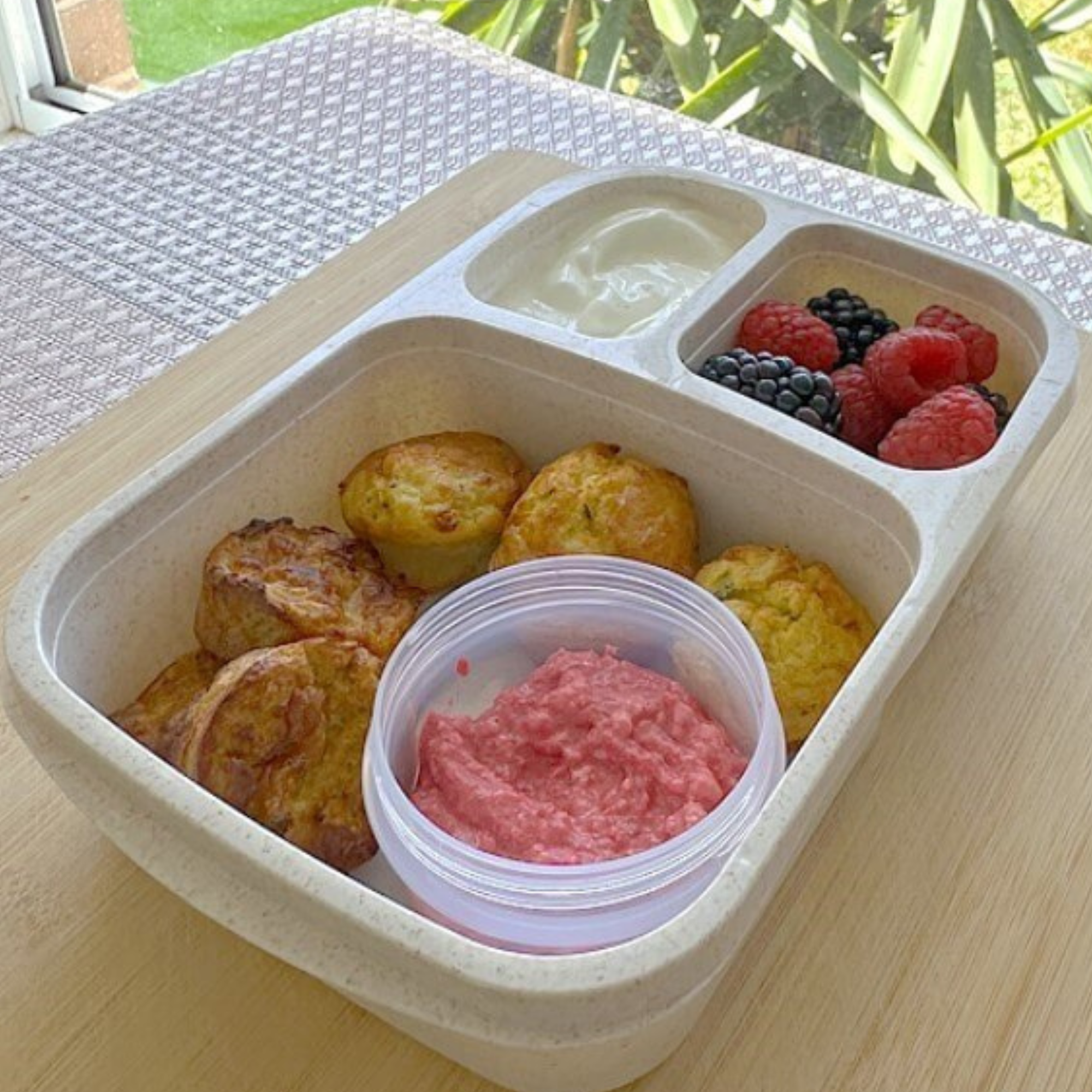Nourishing Toddler Lunchbox 3 ft. Mandy’s Cheesy Veggie Muffins
