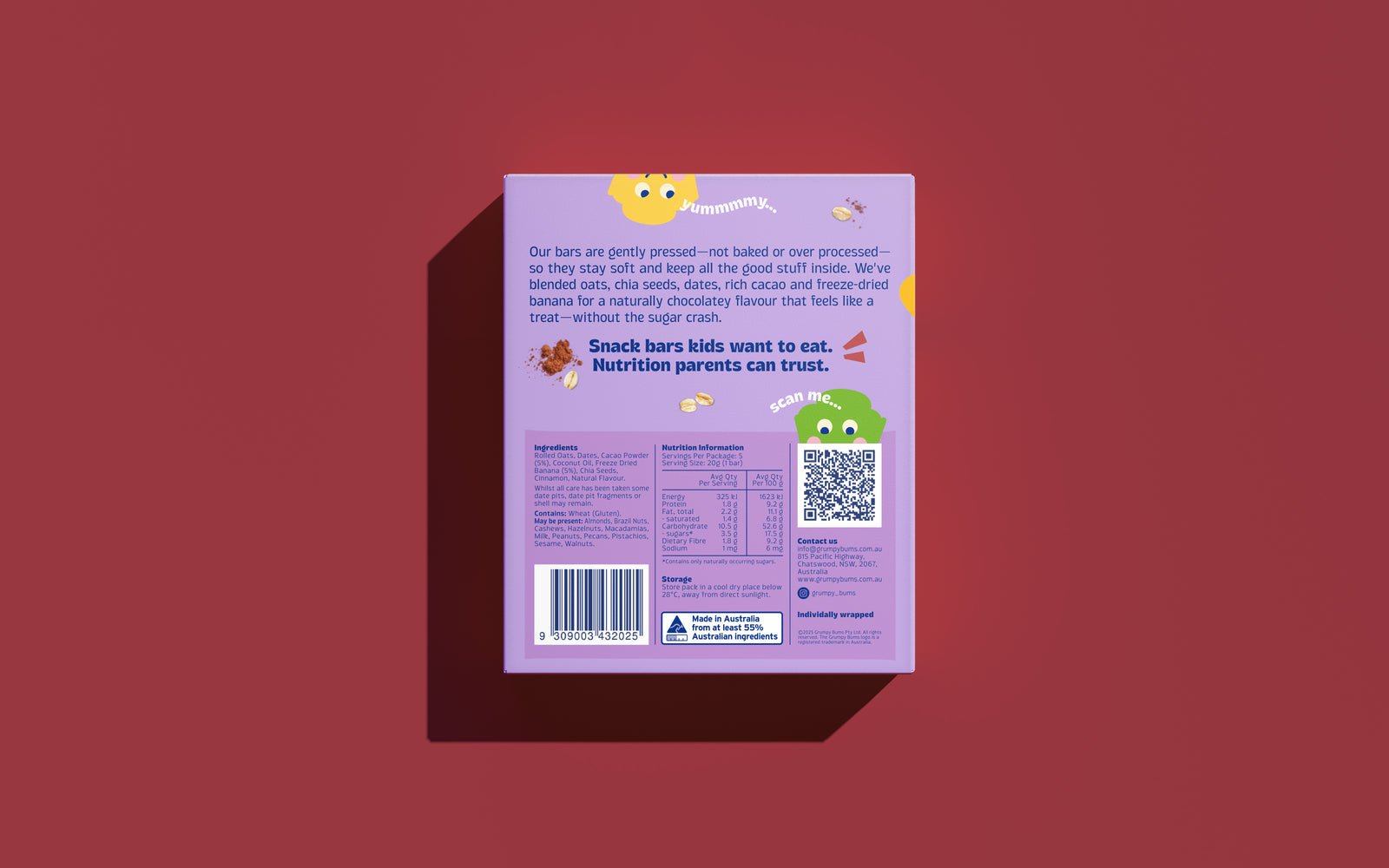 Grumpy Bums Cacao Banana Pressed Oat Bars (5 pack)