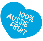 Blue heart-shaped logo with '100% Aussie Fruit' text on a white background