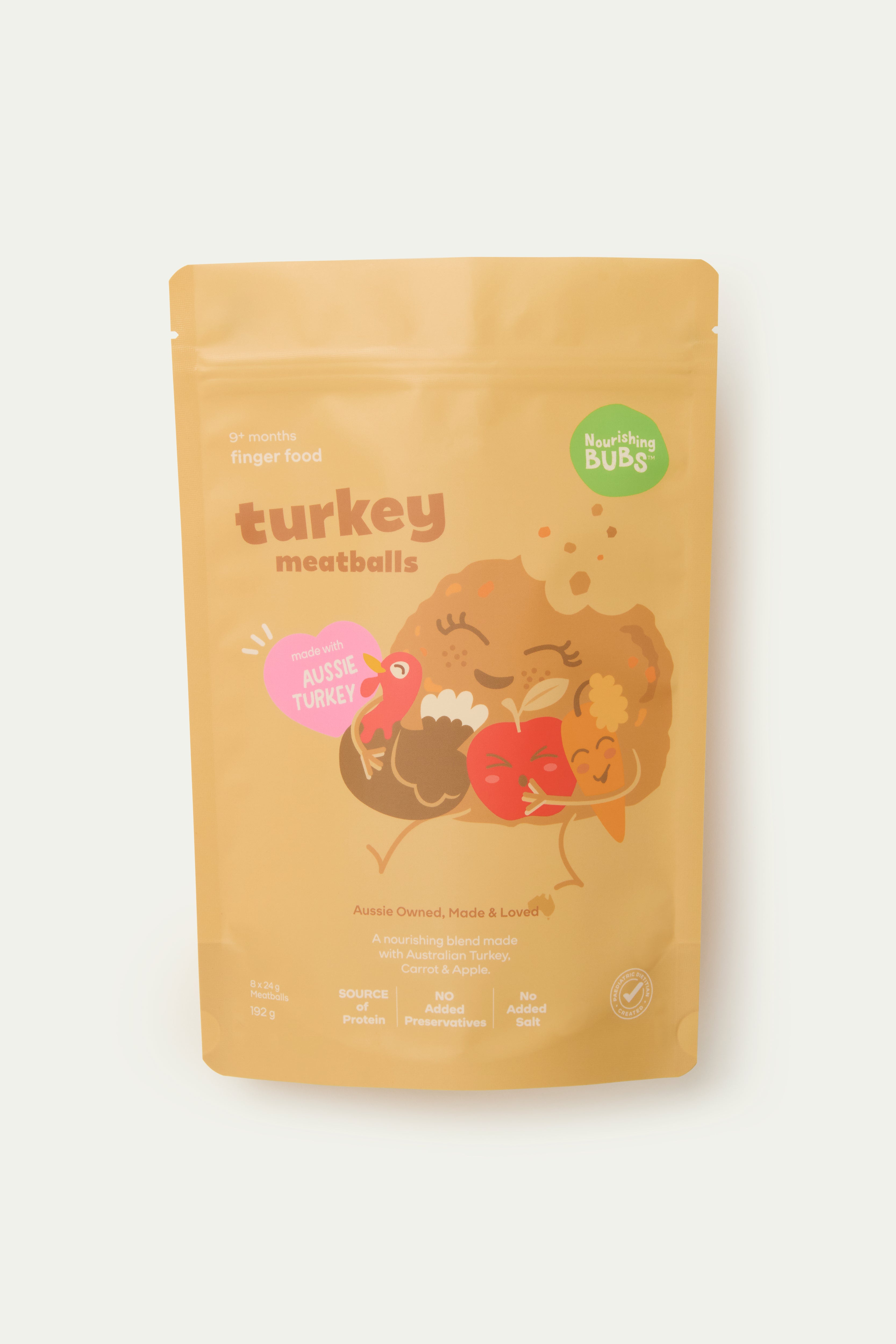 Nourishing Bubs Turkey Meatballs, baby and toddler finger food pouch